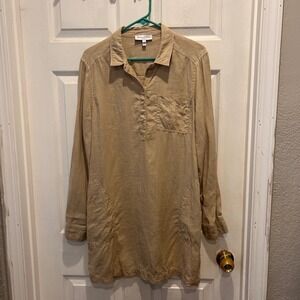 Michael Stars Linen Tunic Dress Women's Size L Long Sleeve Collared‎ Pockets